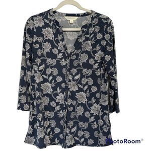 Stitch Fix Magnolia Grace Top Womens Small Floral V-Neck 3/4 Sleeve Blouse